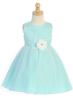 Striped tulle with rhinestone trim & flower