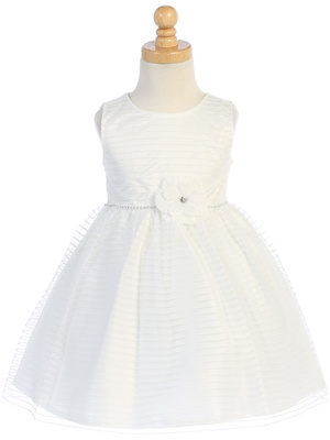 Striped tulle with rhinestone trim & flower