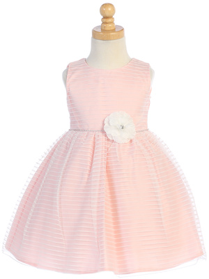 Striped tulle with rhinestone trim & flower