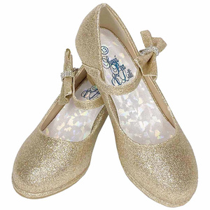 Girls shoes with 2" heel & adjustable strap, side bow with rhinestones