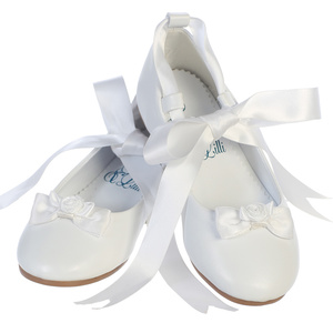 Girls ballerina style flat shoes with satin ribbon & bow accent