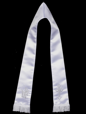 Satin stole with silver embroidery