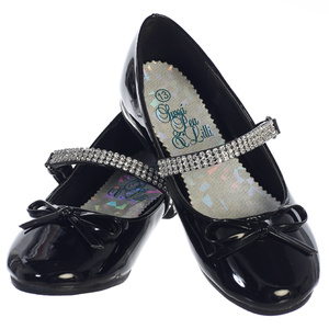 Girl's flat shoes with rhinestone strap & bow accent