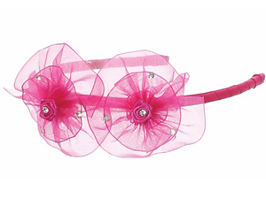 Headband with organza flower bows & rhinestone