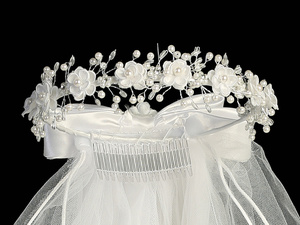 24" Veil - Corded flowers with bead accents