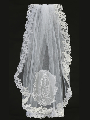 24" Veil on comb - Corded lace trim & Guadalupe