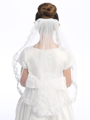 24" Veil on comb - Corded lace trim & Guadalupe