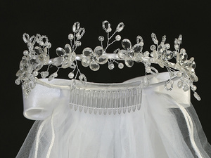 24" Veil - Crystal flowers, Beads & Rhinestone Accents