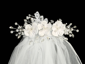 24" veil on comb - Satin flowers with pearls