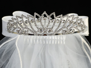 24" Veil on Rhinestone Tiara