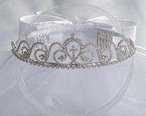 18" Single layer Veil on Rhinestone Tiara