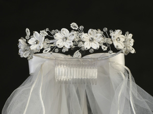 24" Veil - Satin Flowers & Rhinestones