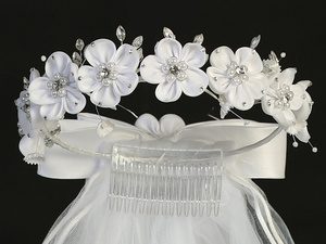 24" Veil - Organza Flowers, Pearls & Rhinestones
