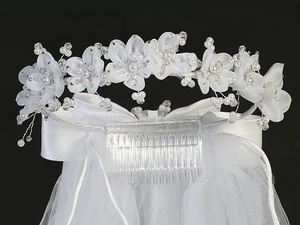 24" Veil - Organza Flowers, Pearls & Rhinestones