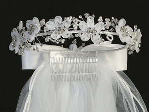 24" Veil - Organza Flowers, Pearls & Rhinestones