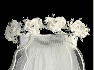 24" veil - Silk flowers with rhinestones