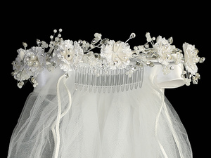 24" veil - Corded flowers with pearls & rhinestones