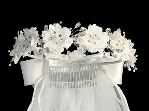24" veil - Silk & Organza flowers with pearls & rhinestones