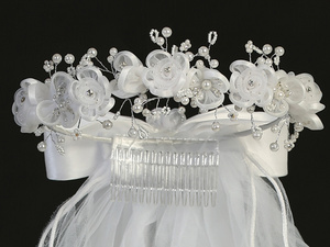 24" Veil - Organza Flowers, Pearls & Rhinestones