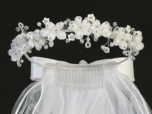 24" veil - Organza Flowers & Rhinestones