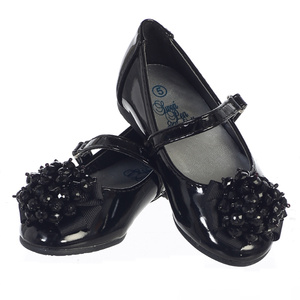 Girls flat shoes with strap & crystal bead bow