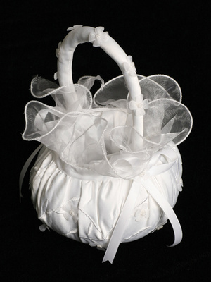 Flower Basket - Embroidered satin with ruffled top
