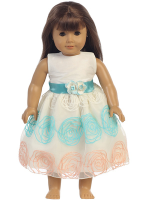 Doll dress - Shantung & embroidered organza