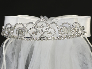 24" Veil on Rhinestone Tiara